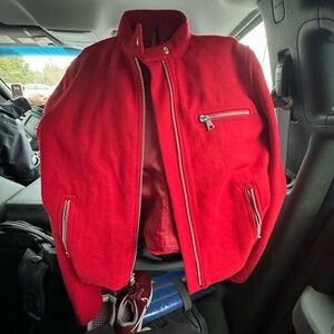 Red Bomber Jacket with Stand-Up Collar and Relaxed Fit